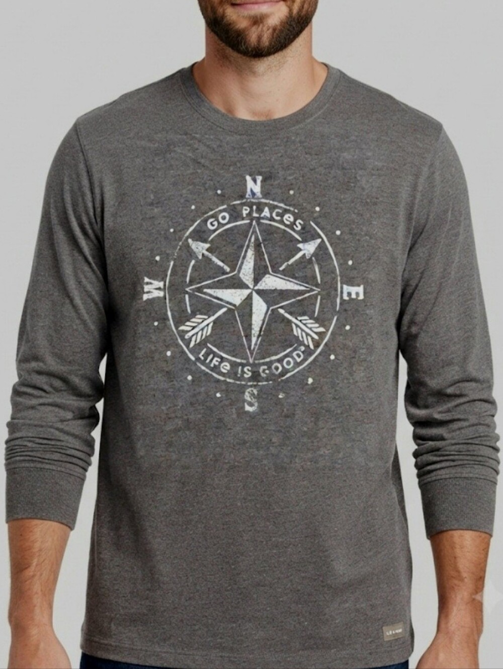 Life Is Good Men's Crusher Long Sleeve Graphic Tee Dark Grey Compass Large